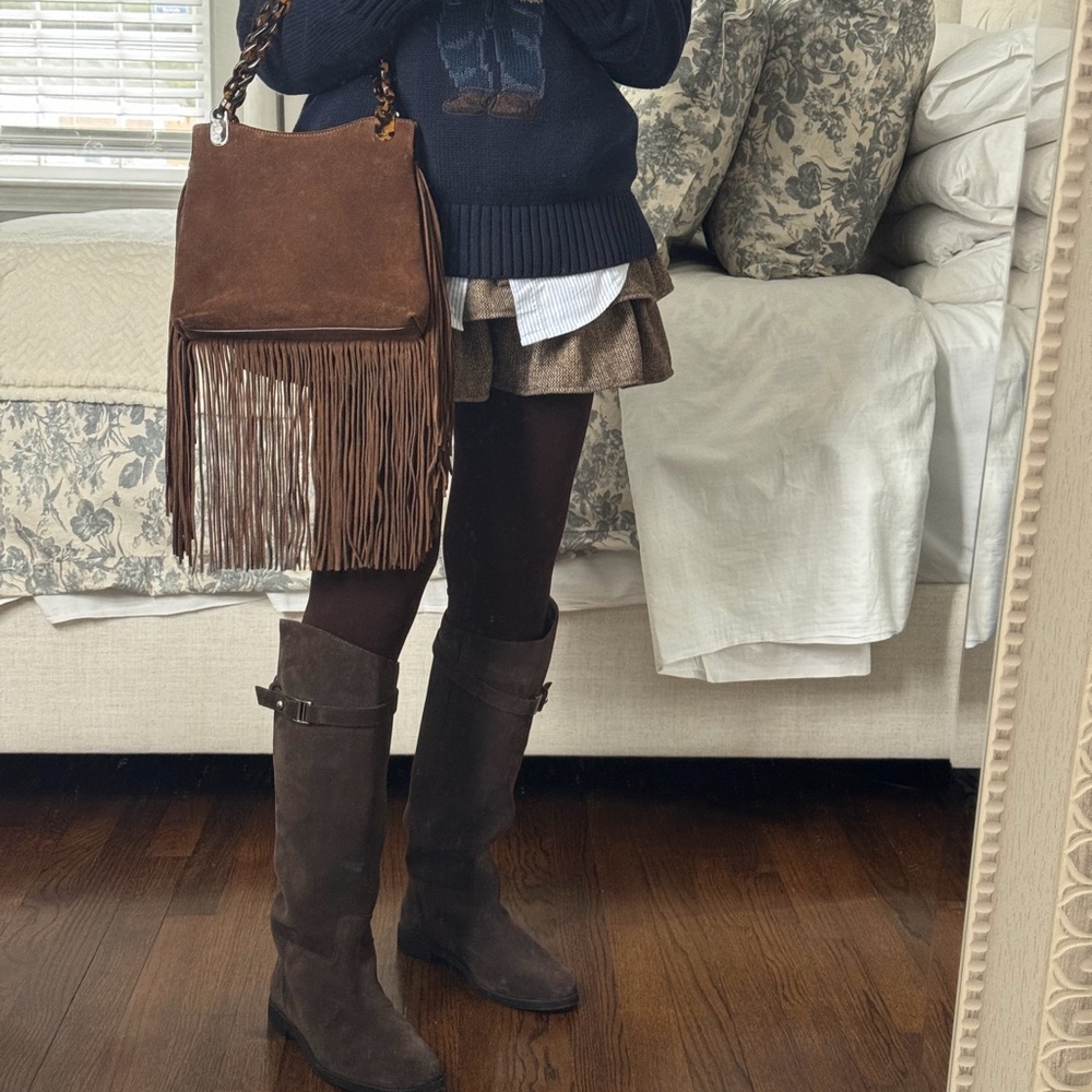Polo by Ralph Lauren Brown Suede Fringe Hobo Bag